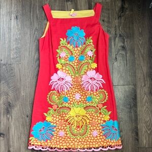 Embroidered Red Floral Dress